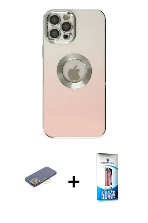 iPhone 12 Pro Max Kılıf Kutup Yansıma Özel Seri - Siyah 5D Eko Cam Ekran Koruyucu + Sarı Renkli