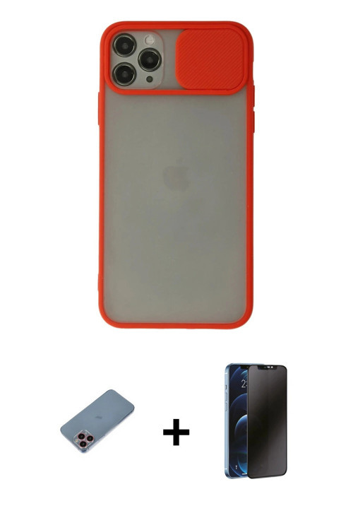 iPhone 11 Pro Max Kılıf Vadi Çizgi - Siyah 3D Antistatik Hayalet Cam Ekran Koruyucu + Pembe Shi