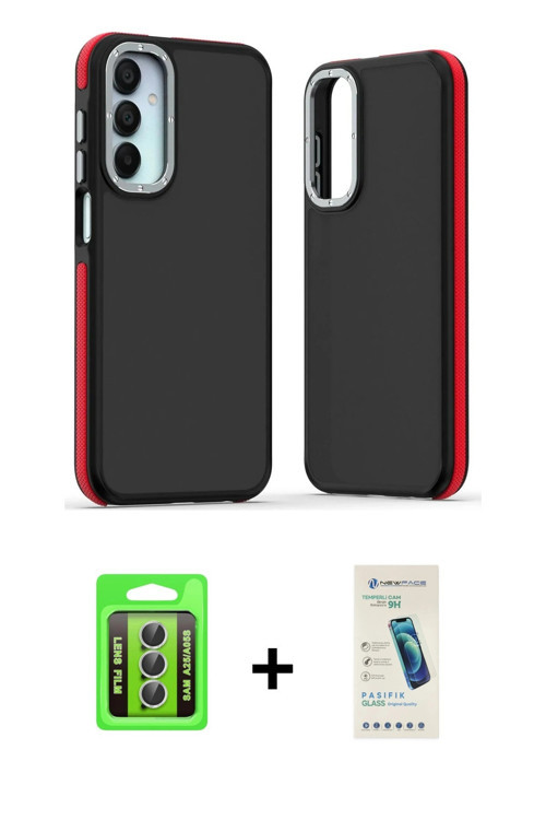 ieg™ Galaxy A25 5G Kılıf Eksen Işık - Şeffaf Pasifik Cam Ekran Koruyucu + Gümüş Raze Metal Kamera Le