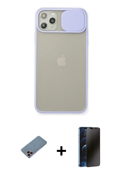iPhone 11 Pro Max Kılıf Vadi Çizgi - Siyah 3D Antistatik Hayalet Cam Ekran Koruyucu + Pembe Shi