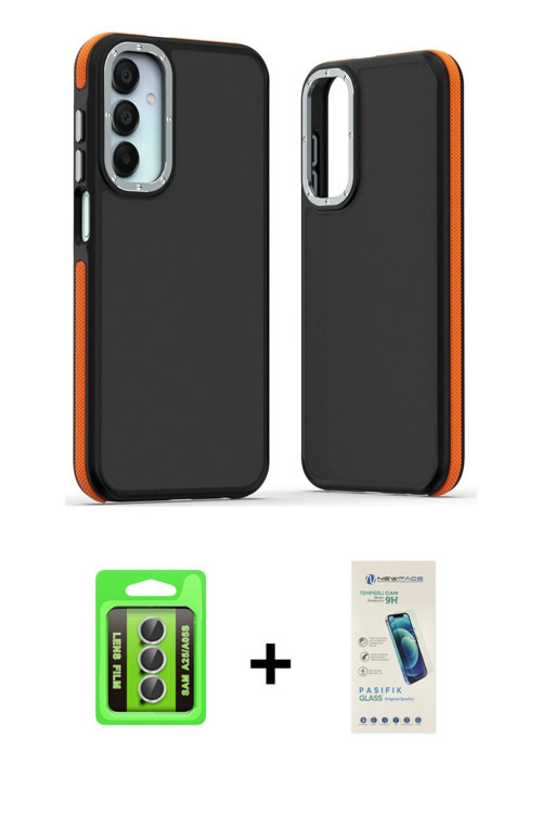 ieg™ Galaxy A25 5G Kılıf Eksen Işık - Şeffaf Pasifik Cam Ekran Koruyucu + Gümüş Raze Metal Kamera Le