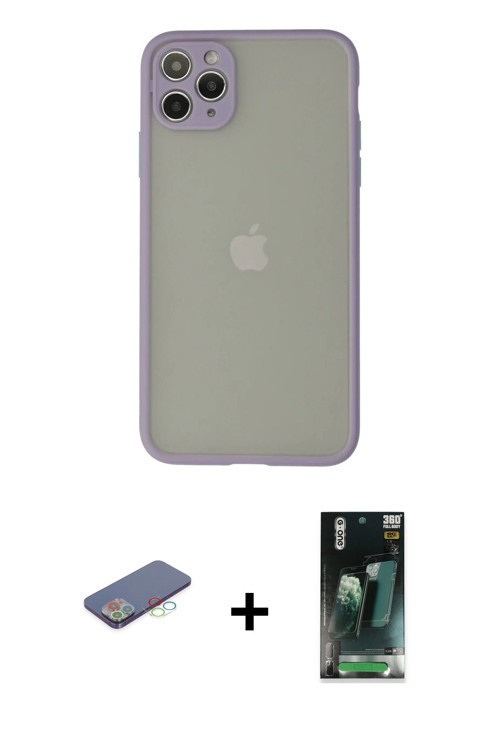 ieg™ iPhone 12 Pro Max Kılıf Ahenk Çizgi Serisi - Şeffaf 360 Full Body Arka Koruyucu + Mavi Renkli K