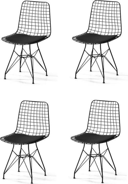Metal Telli Mutfak Cafe Ofis Bahçe Sandalyesi 4lü Set