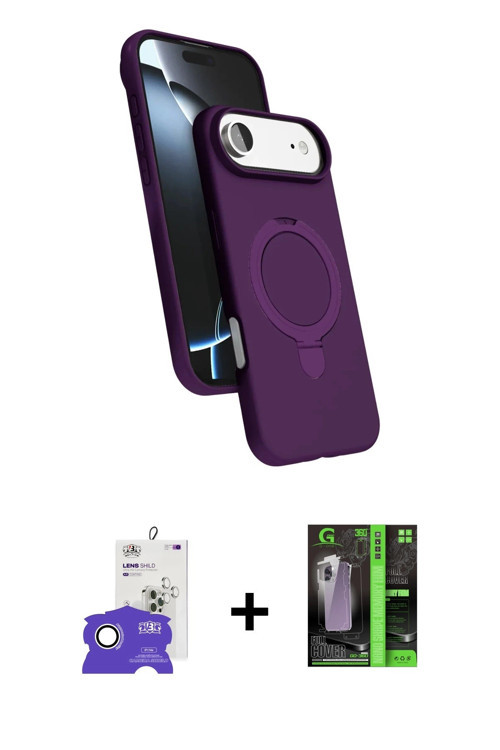 ieg™ iPhone 17 Air Kılıf İz Işık Koleksiyonu - Siyah 360 Mat Full Body Arka Koruyucu + Gümüş Bilvis