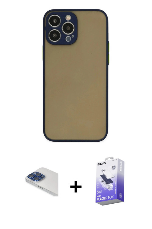 ieg™ iPhone 13 Pro Max Kılıf Ahenk Çizgi Serisi - Siyah Bilvis 5in1 5D Magic Hayalet Cam Ekran Koruy