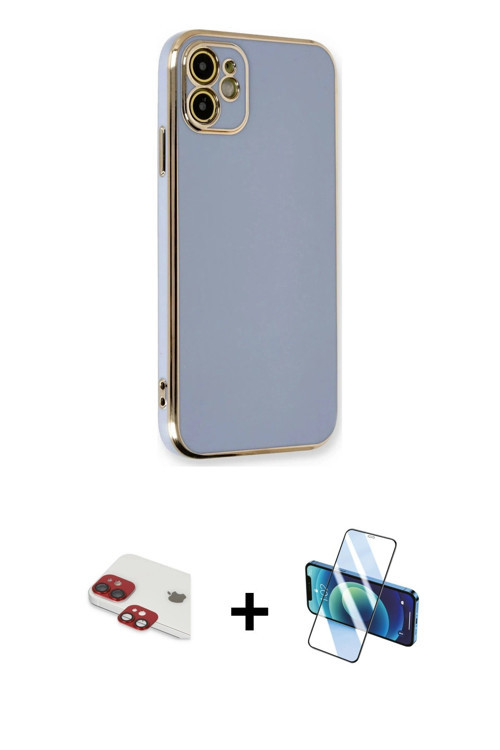 iPhone 11 Kılıf Yankı Serisi - Siyah 3D Antistatik Cam Ekran Koruyucu + Kırmızı Pers Alüminyum