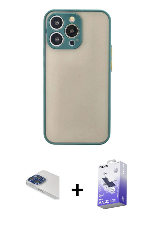 ieg™ iPhone 13 Pro Max Kılıf Ahenk Çizgi Serisi - Siyah Bilvis 5in1 5D Magic Hayalet Cam Ekran Koruy