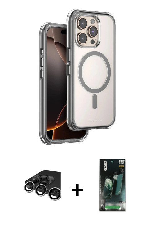ieg™ iPhone 15 Pro Max Kılıf Zirve Klasik Prime - Siyah 360 Mat Full Body Arka Koruyucu + Gümüş Raze
