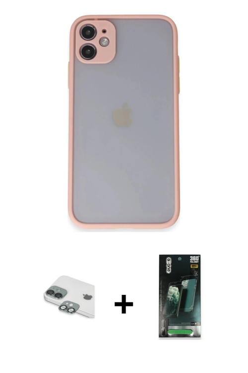 ieg™ iPhone 11 Kılıf Ahenk Çizgi Serisi - Şeffaf 360 Full Body Arka Koruyucu + Yeşil Pers Alüminyum