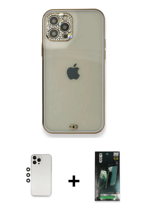 ieg™ iPhone 12 Pro Kılıf Eksen Minimal Koleksiyonu - Şeffaf 360 Full Body Arka Koruyucu + Gümüş Shin