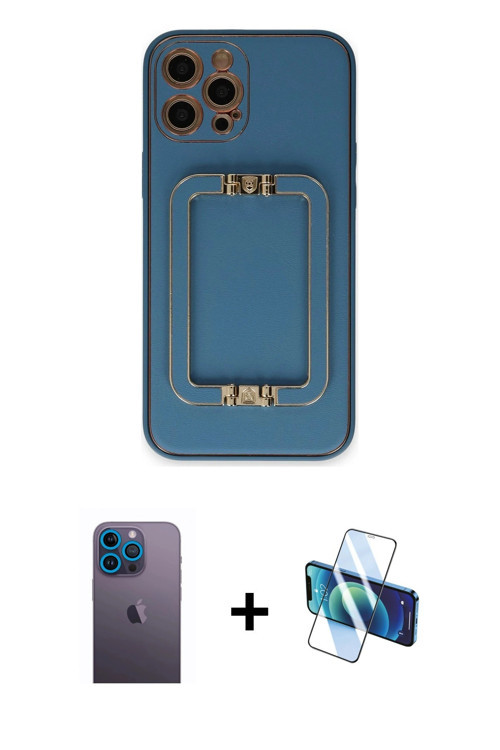 ieg™ iPhone 12 Pro Max Kılıf Kozmos Minimal Prime - Siyah 3D Antistatik Cam Ekran Koruyucu + Mavi Ne
