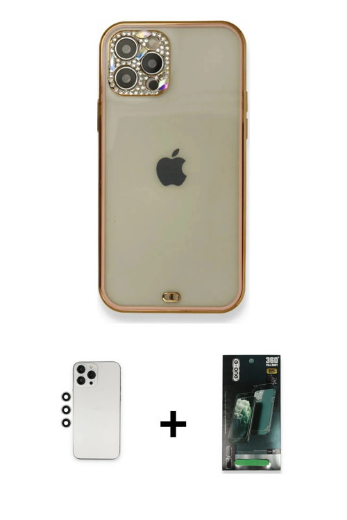 ieg™ iPhone 12 Pro Kılıf Eksen Minimal Koleksiyonu - Şeffaf 360 Full Body Arka Koruyucu + Gümüş Shin