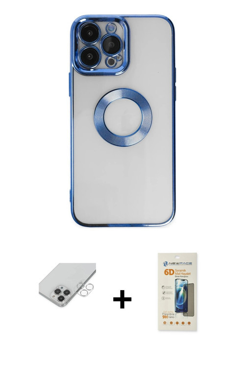 ieg™ iPhone 14 Pro Max Kılıf Pusula Form - Siyah 6D Mat Seramik Hayalet Nano Ekran Koruyucu + Gümüş