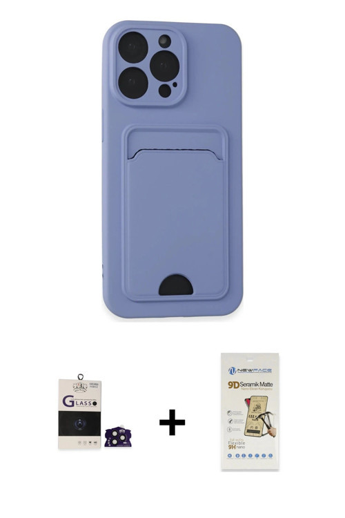 iPhone 14 Pro Max Kılıf Vadi Çizgi Prime - Siyah Mat Seramik Nano Ekran Koruyucu + Derin Mor Bi