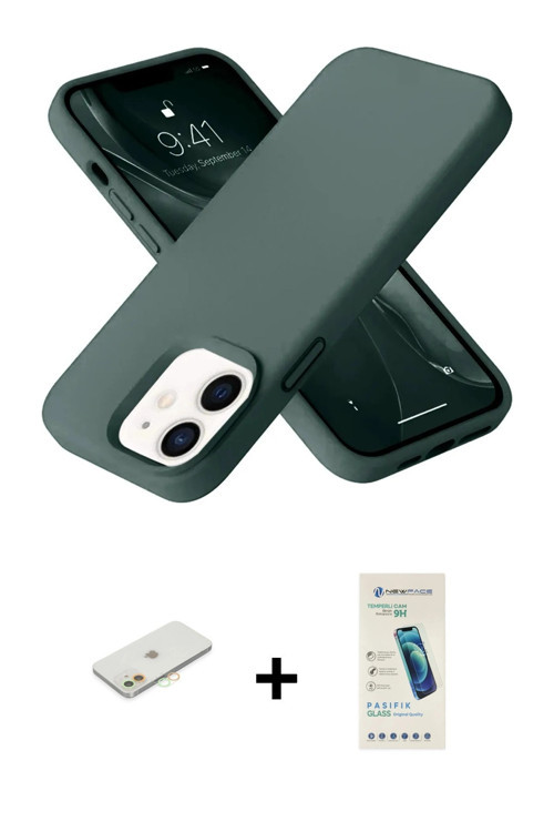 ieg™ iPhone 12 Kılıf Ahenk Serisi - Şeffaf Pasifik Cam Ekran Koruyucu + Turuncu Renkli Kamera Lens K