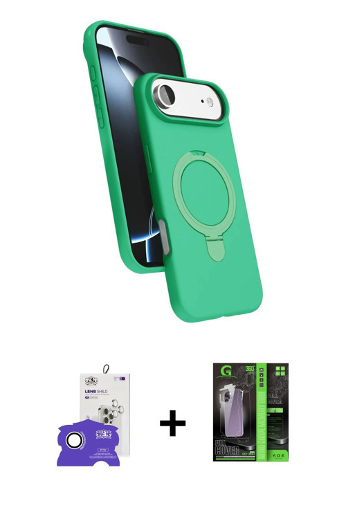 ieg™ iPhone 17 Air Kılıf İz Işık Koleksiyonu - Siyah 360 Mat Full Body Arka Koruyucu + Gümüş Bilvis