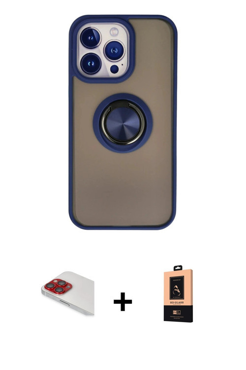 ieg™ iPhone 13 Pro Max Kılıf Yörünge Çizgi - Şeffaf Maxco Cam Ekran Koruyucu + Kırmızı Pers Alüminyu