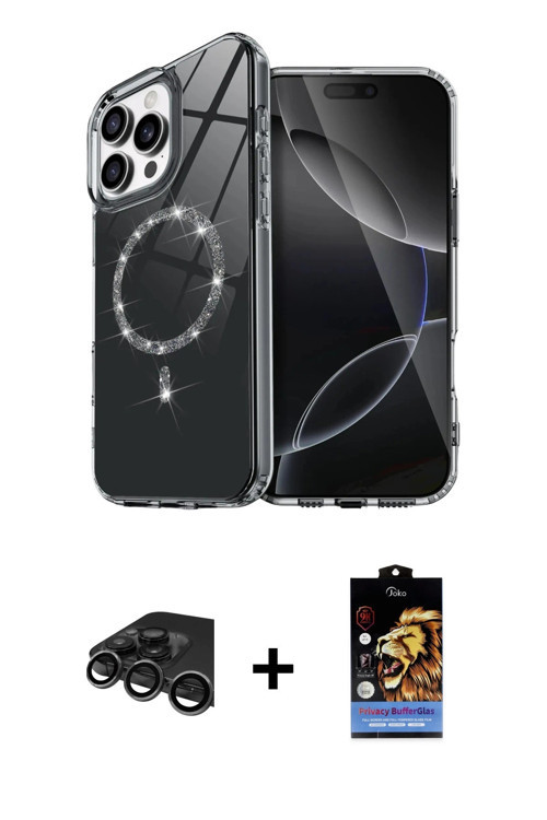 ieg™ iPhone 15 Pro Max Kılıf Kıvılcım Form Prime - Siyah Buffer Hayalet Cam Ekran Koruyucu + Titanyu