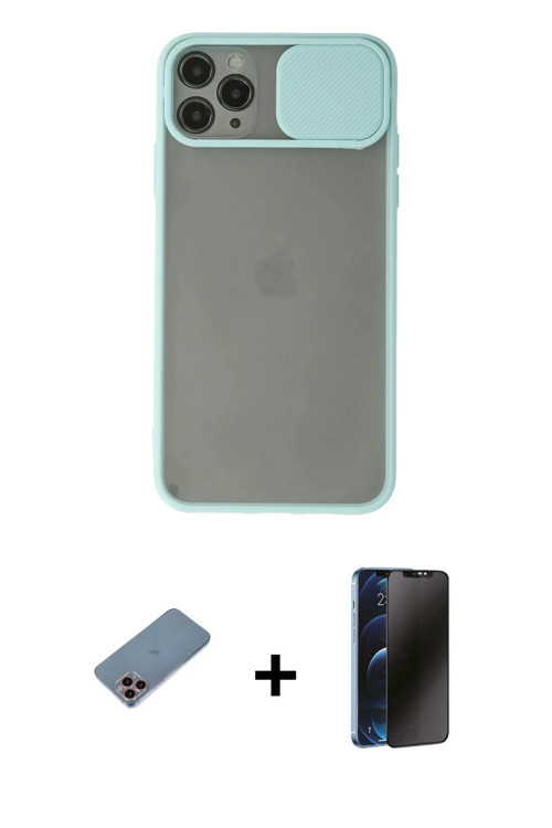 iPhone 11 Pro Max Kılıf Vadi Çizgi - Siyah 3D Antistatik Hayalet Cam Ekran Koruyucu + Pembe Shi