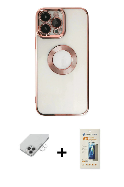 ieg™ iPhone 14 Pro Max Kılıf Pusula Form - Siyah 6D Mat Seramik Hayalet Nano Ekran Koruyucu + Gümüş