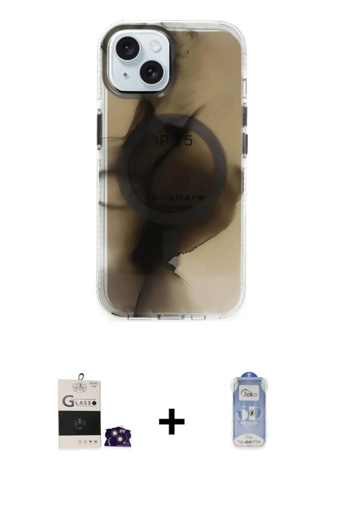 ieg™ iPhone 15 Kılıf Ufuk Doku Prime - Siyah Joko Magic 5D Cam + Pembe Bilvis Titan Kamera Lens