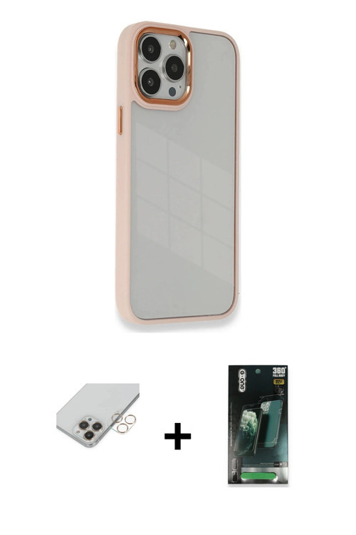 ieg™ iPhone 14 Pro Max Kılıf Eksen Doku Prime - Siyah 360 Mat Full Body Arka Koruyucu + Gold Band Me