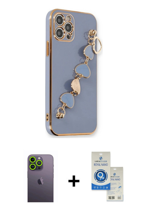 iPhone 12 Pro Max Kılıf Nova Işık Prime - Şeffaf Royal Nano Ekran Koruyucu + Yeşil Neon Fosforl