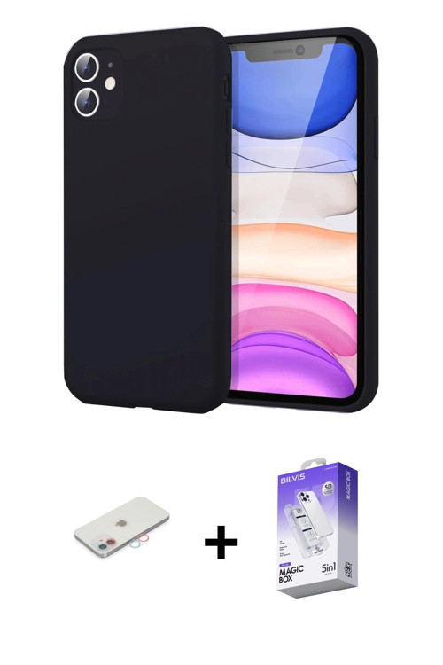 iPhone 11 Kılıf Kozmos Yansıma Özel Seri - Siyah Bilvis 5in1 3D Magic Cam Ekran Koruyucu + Pemb