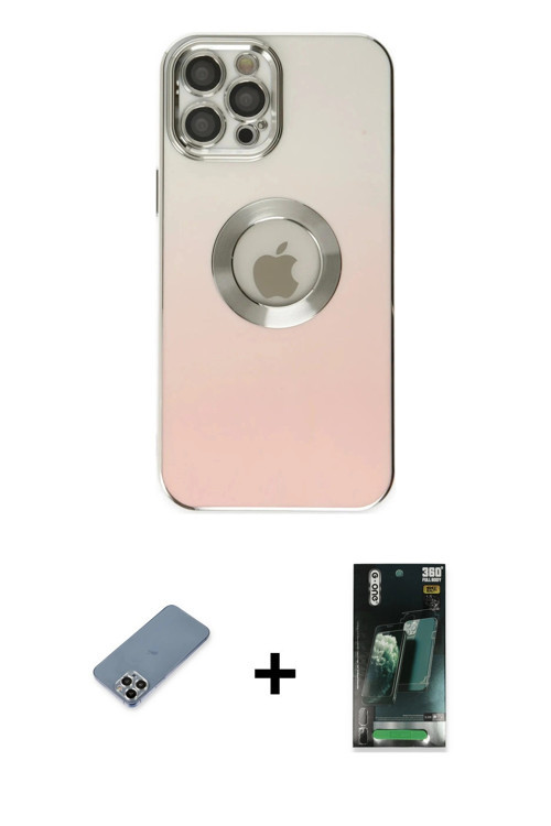 iPhone 12 Pro Max Kılıf Kutup Yansıma Özel Seri - Şeffaf 360 Full Body Arka Koruyucu + Gümüş Me