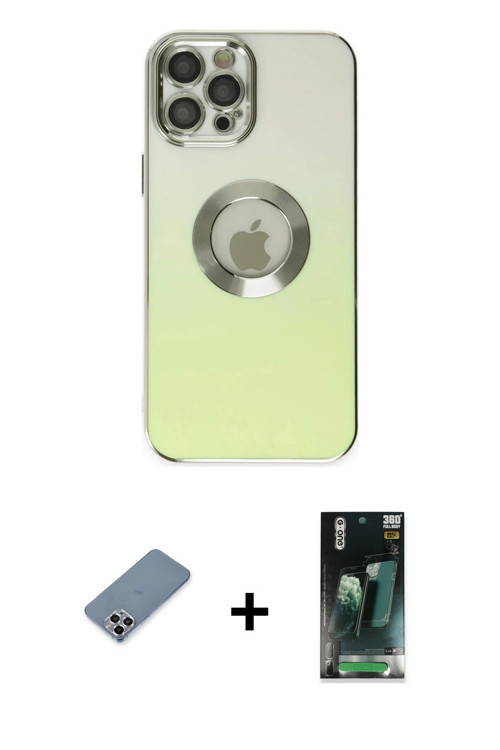 iPhone 12 Pro Max Kılıf Kutup Yansıma Özel Seri - Şeffaf 360 Full Body Arka Koruyucu + Gümüş Me