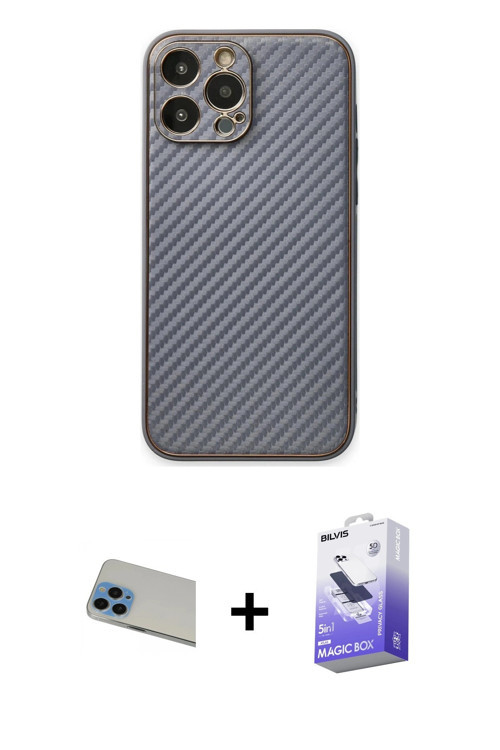 ieg™ iPhone 13 Pro Max Kılıf Ahenk Işık - Siyah Bilvis 5in1 5D Magic Hayalet Cam Ekran Koruyucu + Ma