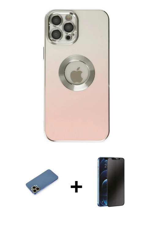 iPhone 12 Pro Max Kılıf Kutup Yansıma Özel Seri - Siyah 3D Antistatik Hayalet Cam Ekran Koruyuc