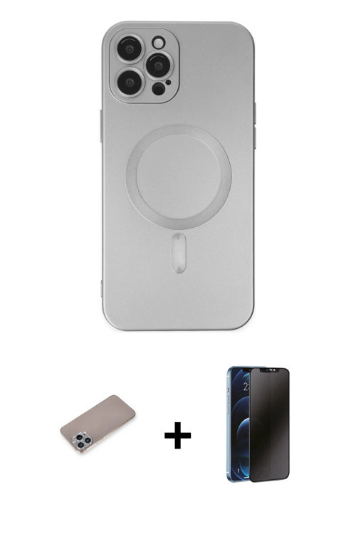 iPhone 12 Pro Max Kılıf Akış Minimal Özel Seri - Siyah 3D Antistatik Hayalet Cam Ekran Koruyucu
