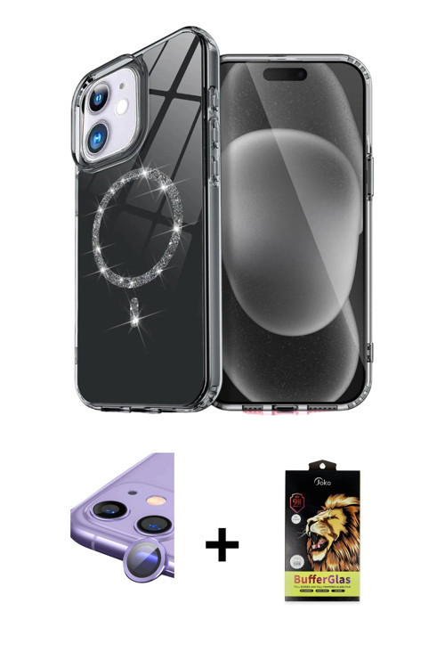 ieg™ iPhone 11 Kılıf Kıvılcım Form Prime - Siyah Buffer Cam Ekran Koruyucu + Mor Raze Metal Kamera L