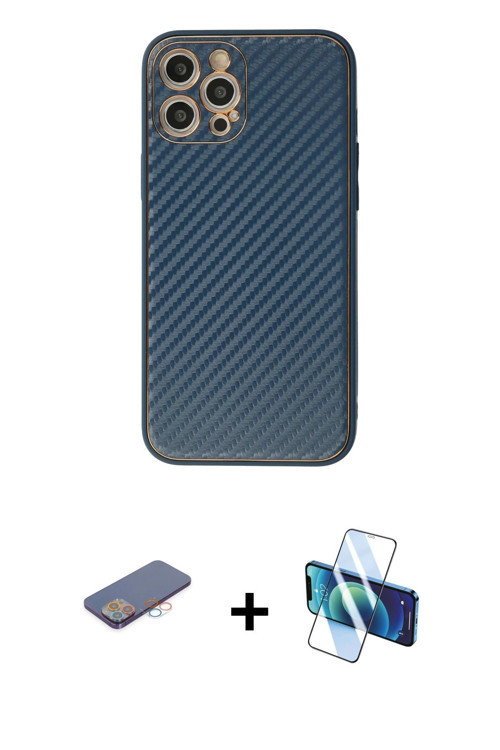 iPhone 12 Pro Max Kılıf Ahenk Işık - Siyah 3D Antistatik Seramik Nano Ekran Koruyucu + Pembe Re