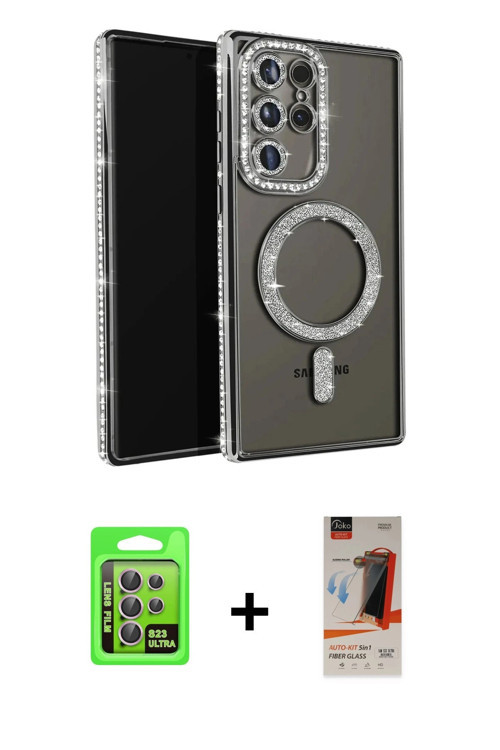 Galaxy S23 Ultra Kılıf Zirve Doku Prime - Siyah AutoKit 5in1 Fiber Hayalet Cam Ekran Koruyucu +