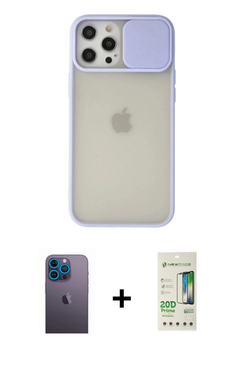 iPhone 12 Pro Max Kılıf Vadi Çizgi - Siyah 20D Premium Cam Ekran Koruyucu + Mavi Neon Fosforlu