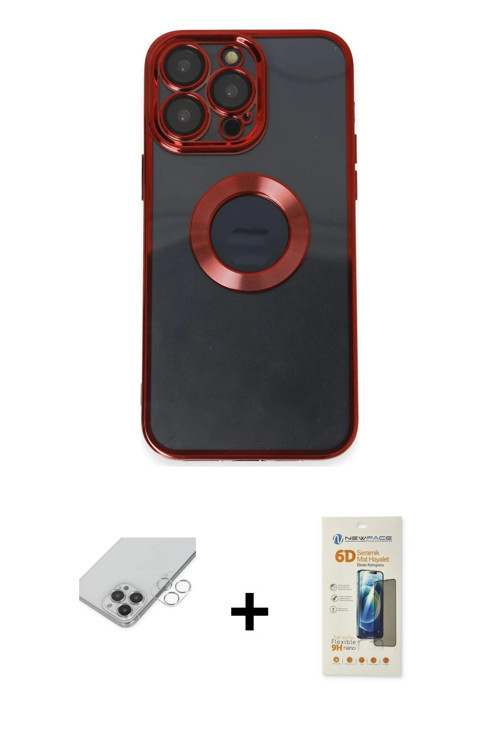 ieg™ iPhone 14 Pro Max Kılıf Pusula Form - Siyah 6D Mat Seramik Hayalet Nano Ekran Koruyucu + Gümüş