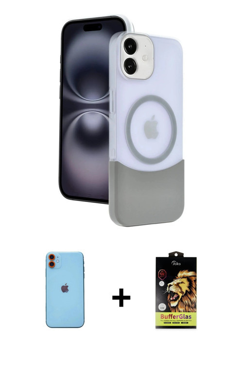ieg™ iPhone 11 Kılıf Kozmos Form Özel Seri - Siyah Buffer Cam Ekran Koruyucu + Turuncu Neon Fosforlu
