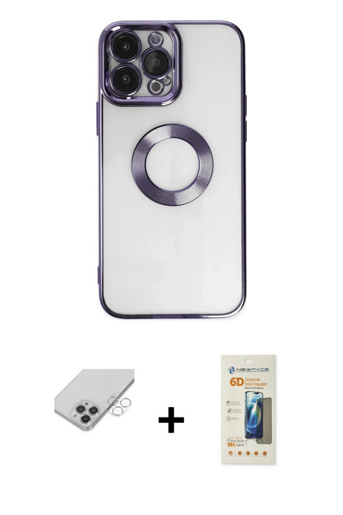 ieg™ iPhone 14 Pro Max Kılıf Pusula Form - Siyah 6D Mat Seramik Hayalet Nano Ekran Koruyucu + Gümüş