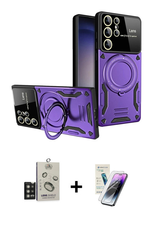 Galaxy S25 Ultra Kılıf Kıvılcım Modern Serisi - Şeffaf Pasifik Cam Ekran Koruyucu + Titan Gri B