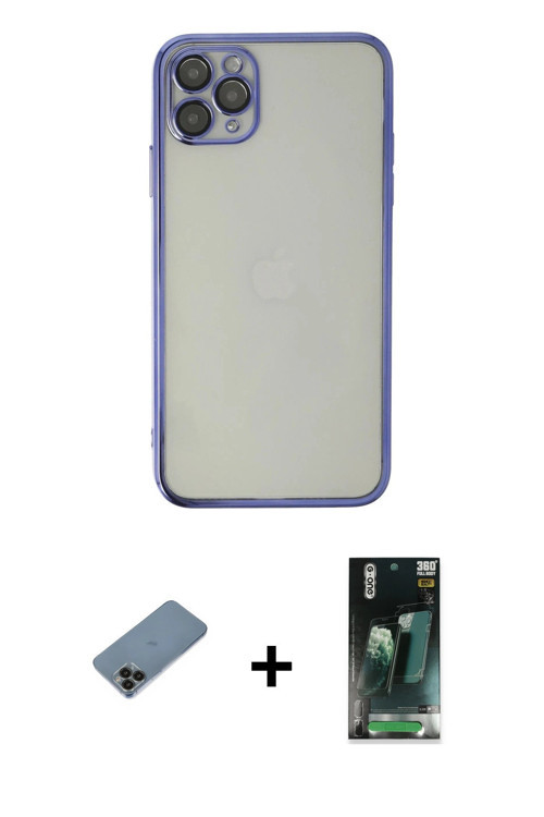 ieg™ iPhone 11 Pro Max Kılıf Vadi Minimal - Şeffaf 360 Full Body Arka Koruyucu + Siyah Shine Kamera