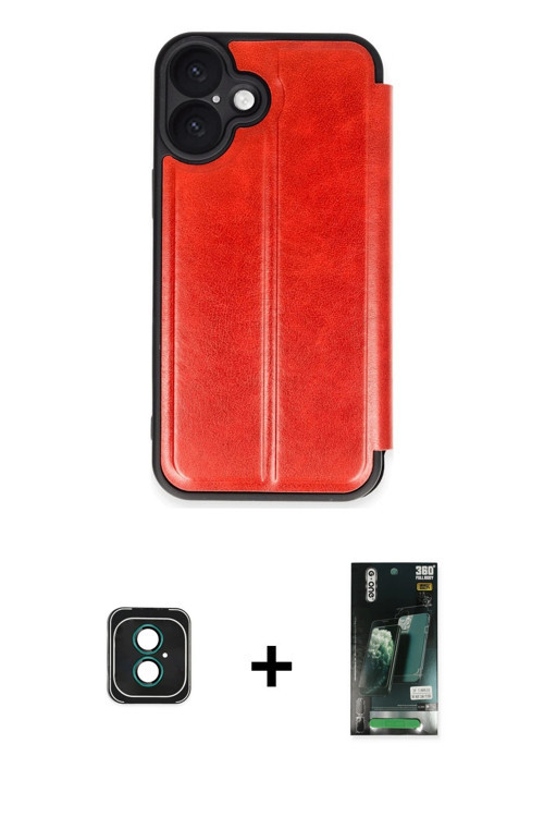 ieg™ iPhone 16 Kılıf Zirve Yansıma Serisi - Siyah 360 Mat Full Body Arka Koruyucu + Yeşil PVD Metal