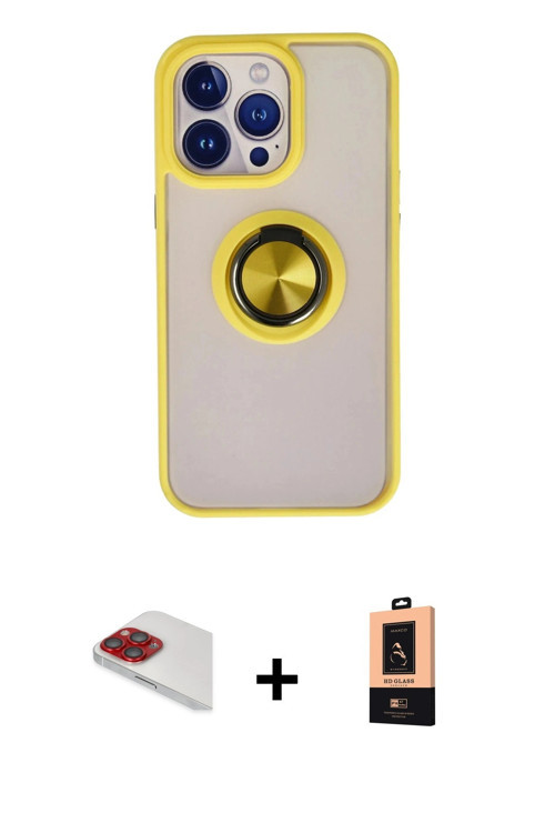 ieg™ iPhone 13 Pro Max Kılıf Yörünge Çizgi - Şeffaf Maxco Cam Ekran Koruyucu + Kırmızı Pers Alüminyu