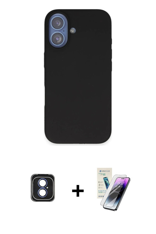 ieg™ iPhone 16 Kılıf Kıvılcım Çizgi Serisi - Şeffaf Pasifik Cam Ekran Koruyucu + Mavi PVD Metal Kame