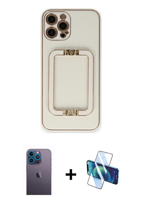 ieg™ iPhone 12 Pro Max Kılıf Kozmos Minimal Prime - Siyah 3D Antistatik Cam Ekran Koruyucu + Mavi Ne