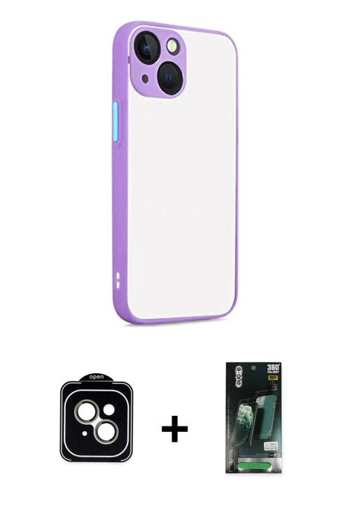 ieg™ iPhone 13 Kılıf Ahenk Çizgi Serisi - Şeffaf 360 Full Body Arka Koruyucu + Natural Grey PVD Meta