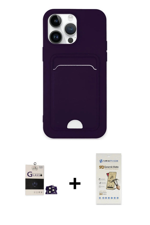 iPhone 14 Pro Max Kılıf Vadi Çizgi Prime - Siyah Mat Seramik Nano Ekran Koruyucu + Derin Mor Bi