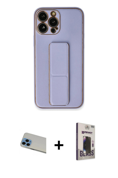 ieg™ iPhone 13 Pro Max Kılıf Akış Doku - Siyah Bilvis Hayalet Cam Ekran Koruyucu + Mavi Rainbow Kame