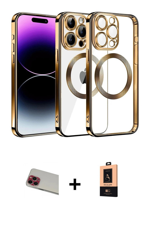 ieg™ iPhone 13 Pro Max Kılıf Pusula Form - Şeffaf Maxco Cam Ekran Koruyucu + Kırmızı Rainbow Kamera